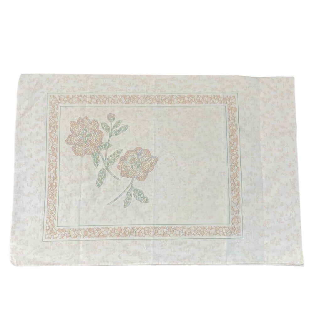 Vintage EUC JcPenney Mosaic Flowers Neutral Fine Combed Percale Pillowcase